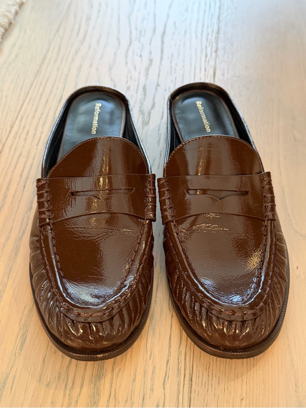 Reformation Dark Brown Patent Leather Penny Loafer Mules - Picture 3 of 3